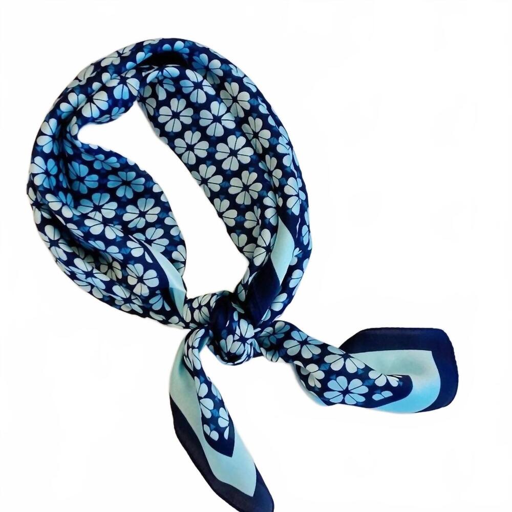 NEW ELLISON+YOUNG women's four petal clover square scarf in blue